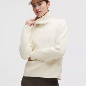 Lululemon Waffle-Knit Funnel-Neck Long-Sleeve Shirt in color light ivory